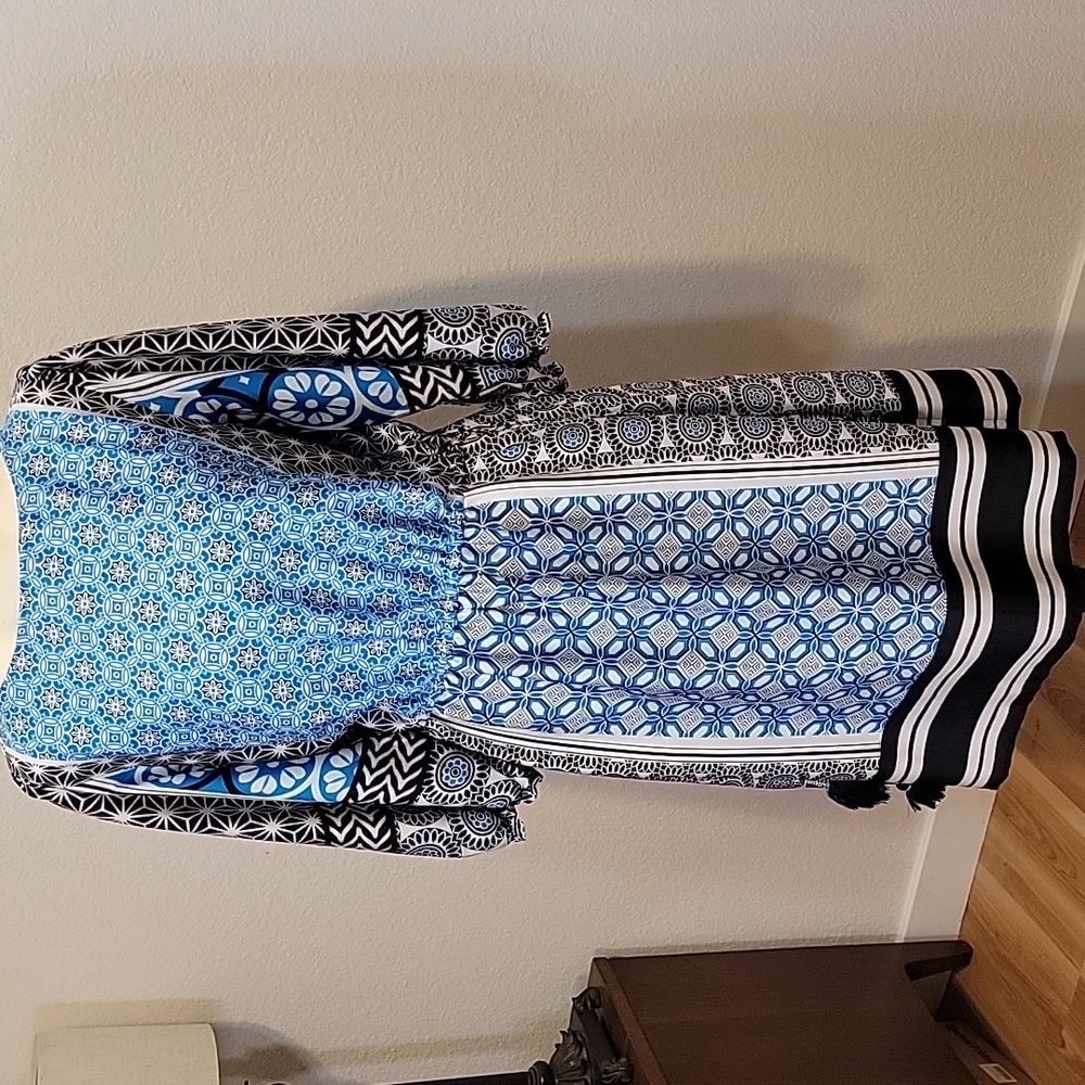 LOFT Ocean Mosaic Handkerchief Three Quarter Sleeve Dress Medium